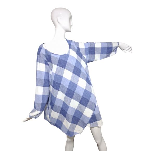Ali Miles Asymmetrical Linen Boho Country Chic Gingham Women's size 2X Fliwy Top - Picture 4 of 12